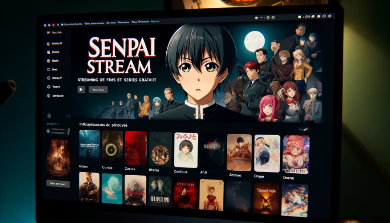 Interface conviviale de Senpai Stream avec une vaste sélection de films et séries